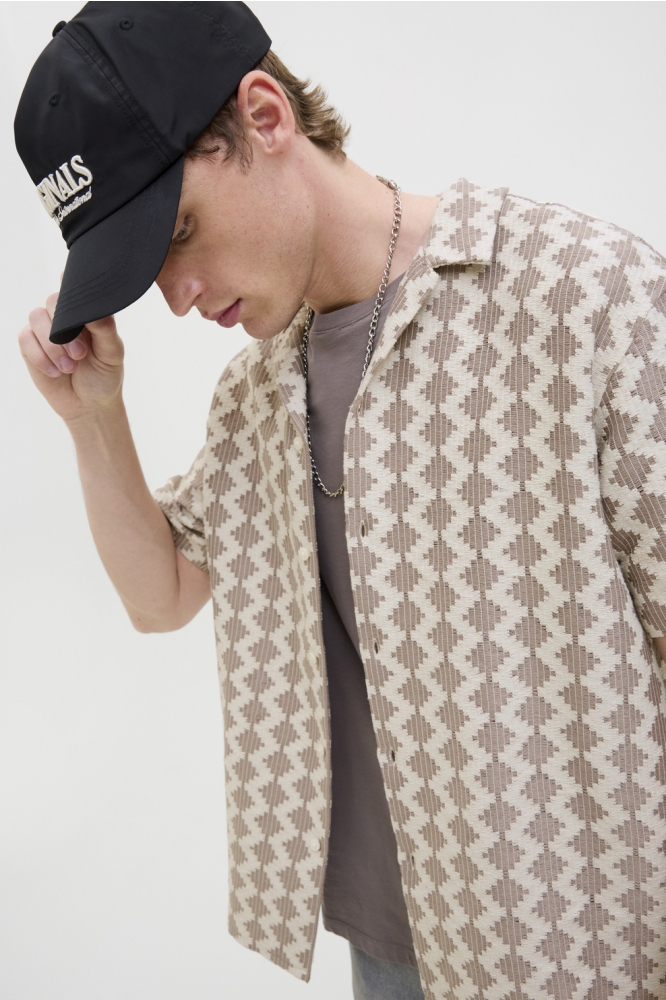 JORSUMMER LUKE TEXTURE RESORT SHIRT 12285392 MOCHA MERINGUE/DIAMOND